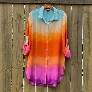 Multiples Sunset Ombré Tunic Top Size Small Pearl Buttons